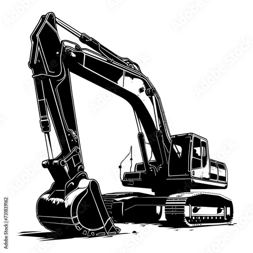 Silhouette Excavator heavy construction equipment black color only