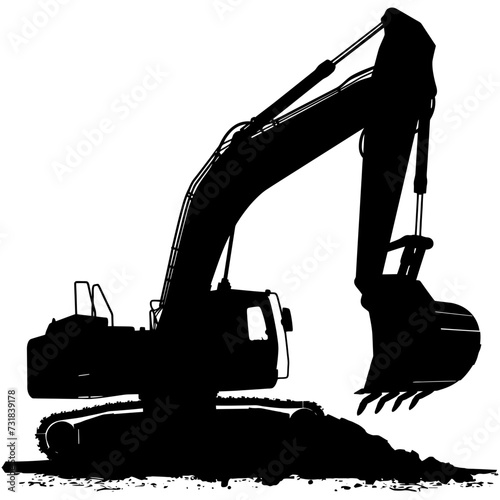 Silhouette Excavator heavy construction equipment black color only