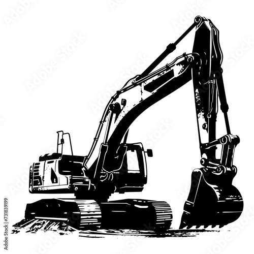 Silhouette Excavator heavy construction equipment black color only