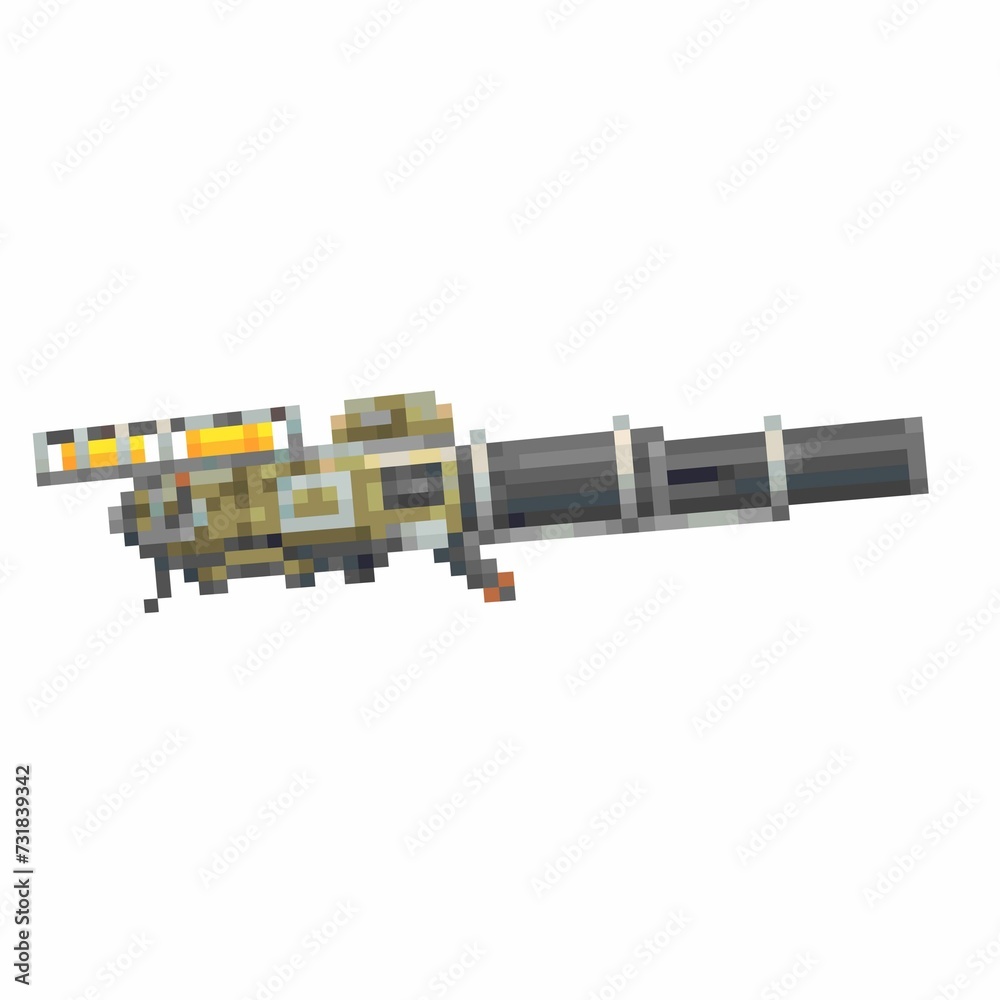 Digital illustration of a weapon of the future in the style of a pixel art design, white background Digital illustration of a weapon of the future in the style of a pixel art design, white background
