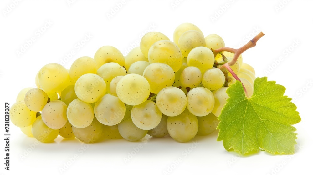 Brunch of fresh chardonnay grapes isolated on white background