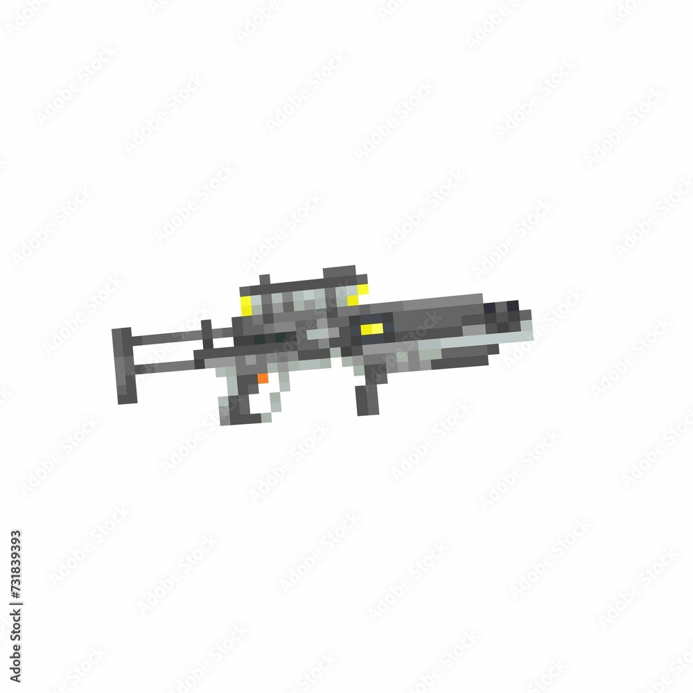 Digital illustration of a weapon of the future in the style of a pixel art design, white background Digital illustration of a weapon of the future in the style of a pixel art design, white background