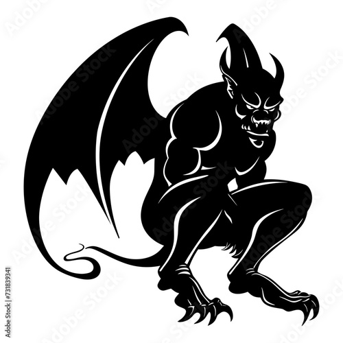 Silhouette Gargoyle Mythical Creature Monster in mmorpg game black color only