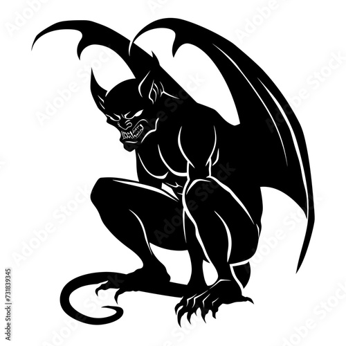 Silhouette Gargoyle Mythical Creature Monster in mmorpg game black color only