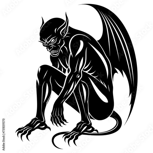 Silhouette Gargoyle Mythical Creature Monster in mmorpg game black color only