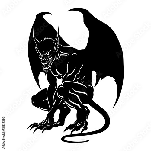 Silhouette Gargoyle Mythical Creature Monster in mmorpg game black color only