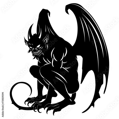 Silhouette Gargoyle Mythical Creature Monster in mmorpg game black color only