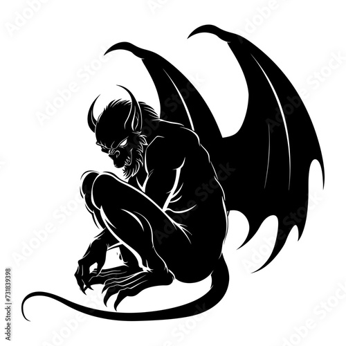 Silhouette Gargoyle Mythical Creature Monster in mmorpg game black color only