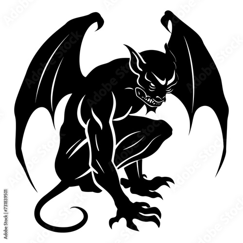 Silhouette Gargoyle Mythical Creature Monster in mmorpg game black color only