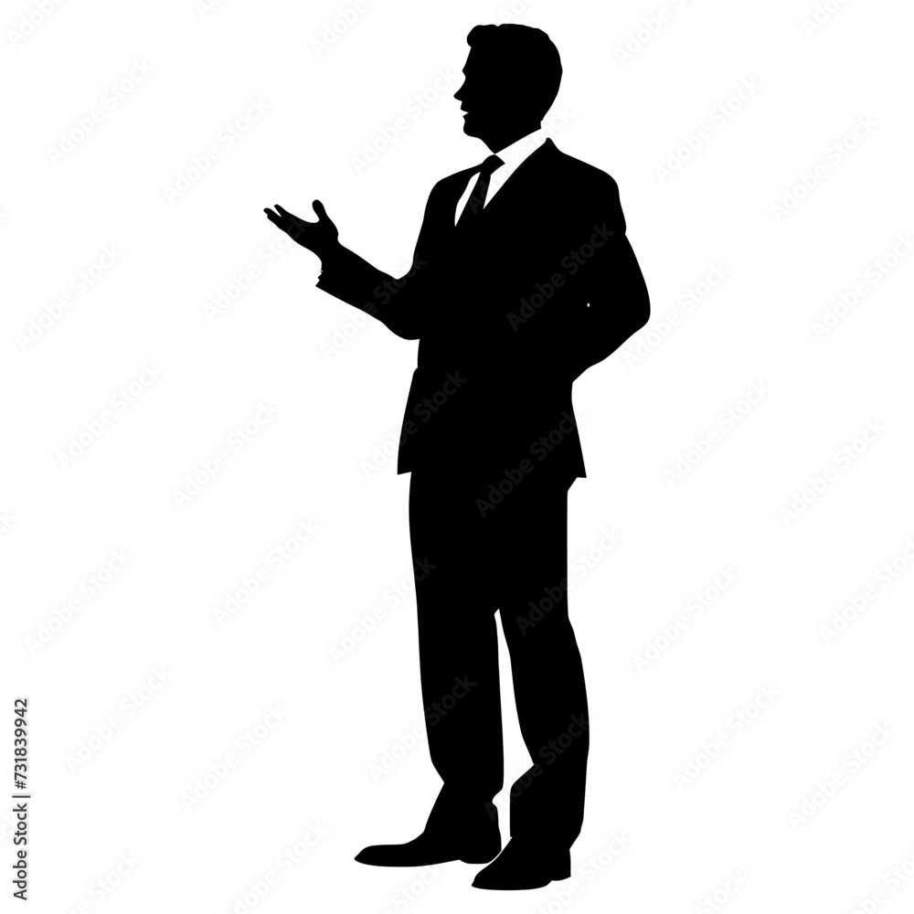 Silhouette Business Man Making Presentation black color only Silhouette Business Man Making Presentation black color only