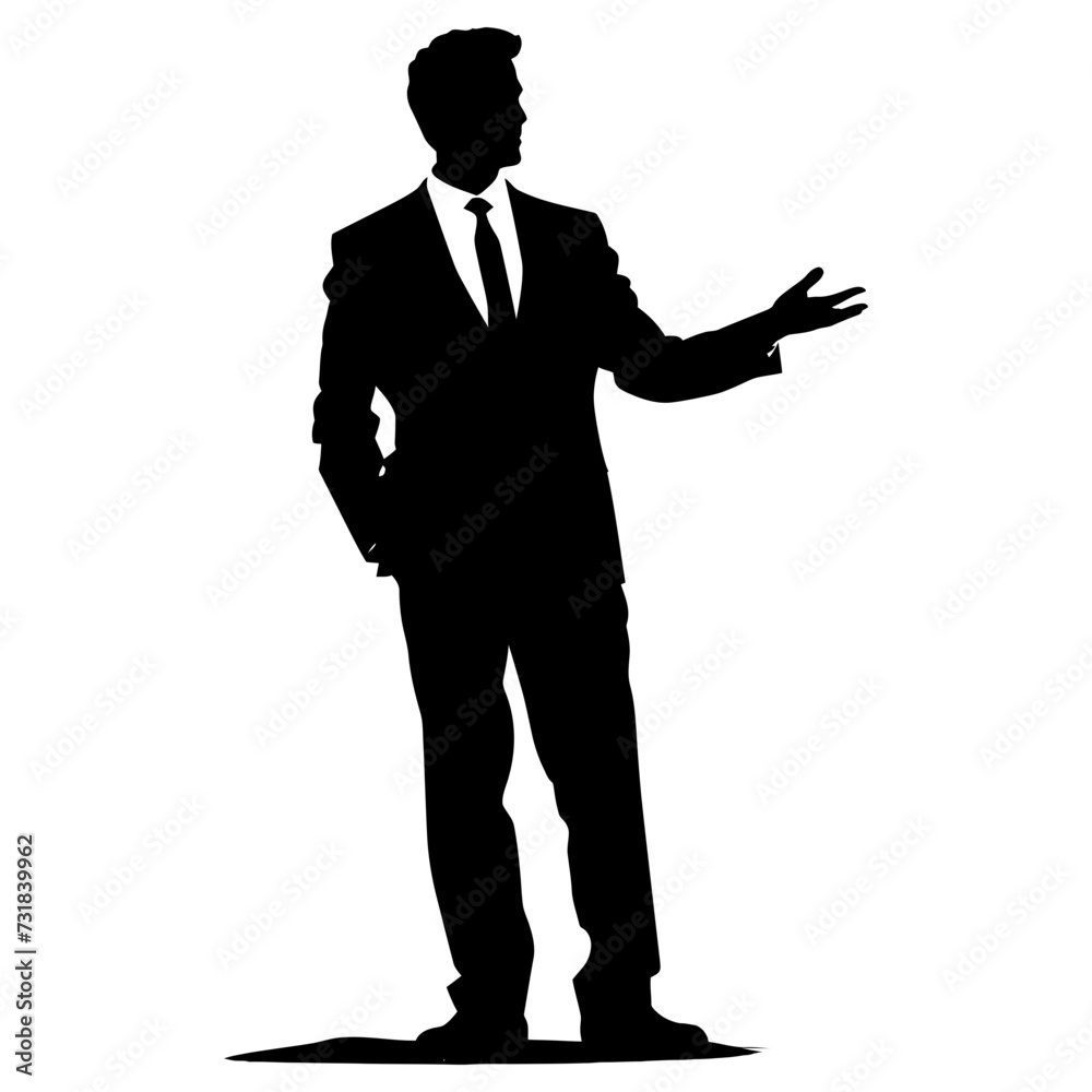 Silhouette Business Man Making Presentation black color only Silhouette Business Man Making Presentation black color only
