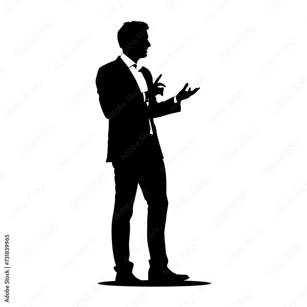 Obraz premium Silhouette Business Man Making Presentation black color only