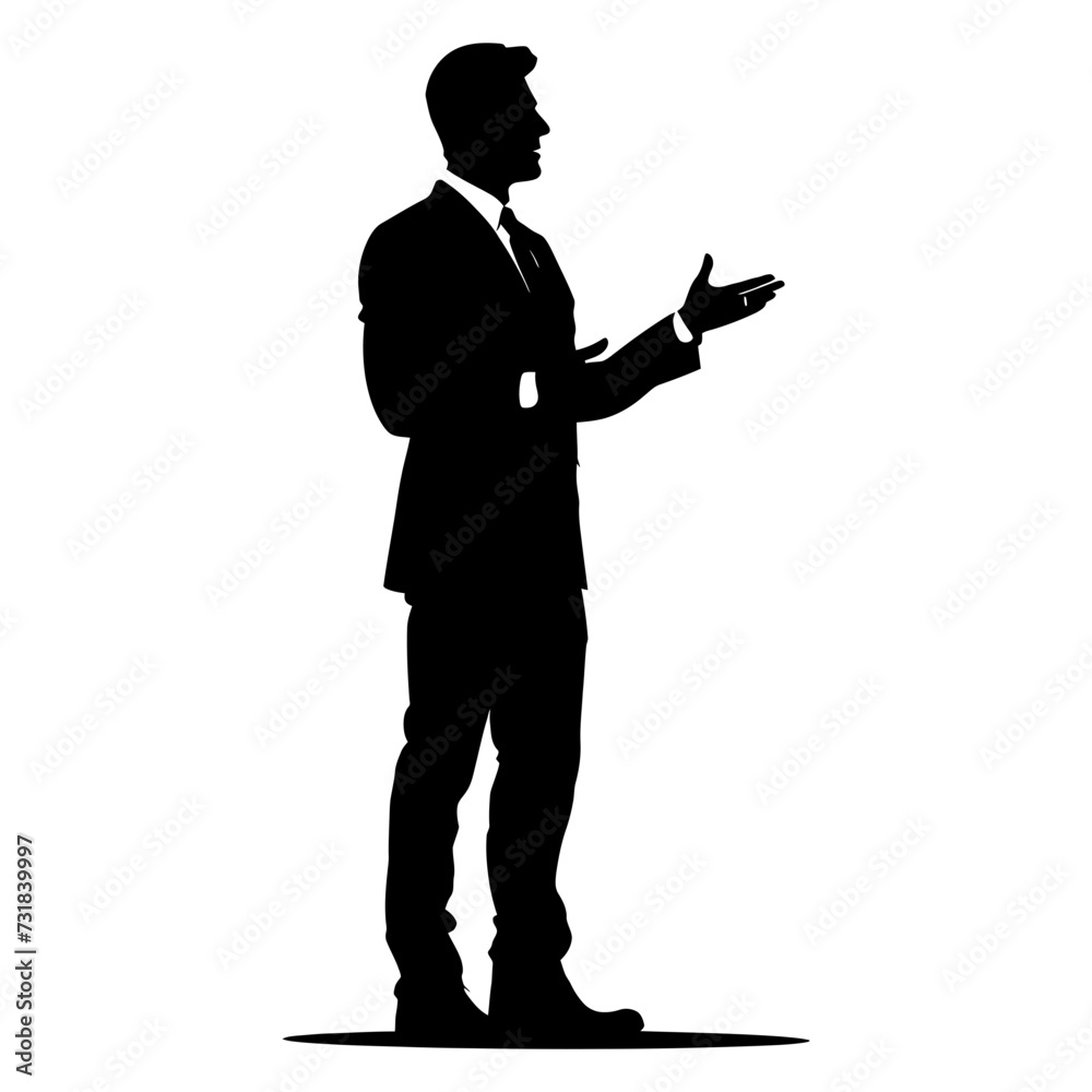 Silhouette Business Man Making Presentation black color only Silhouette Business Man Making Presentation black color only
