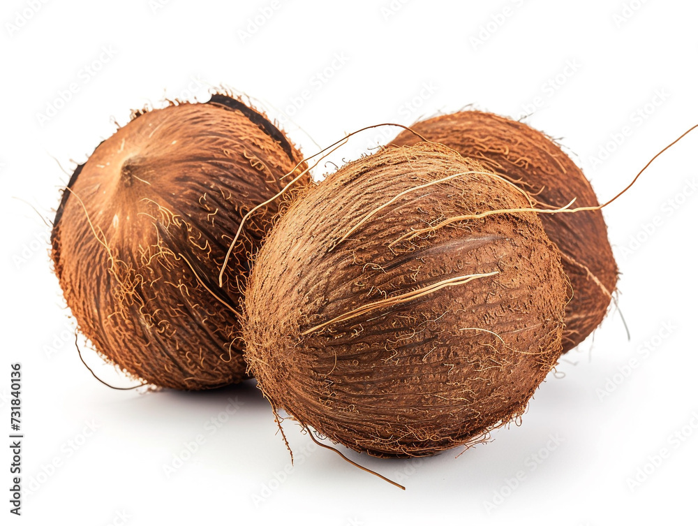 Several coconuts that have been peeled and shelled isolated on white background. Several coconuts that have been peeled and shelled isolated on white background.