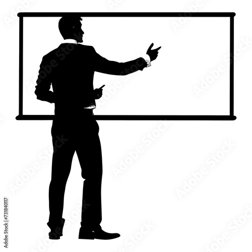 Silhouette Business Man Making Presentation on Whiteboard black color only