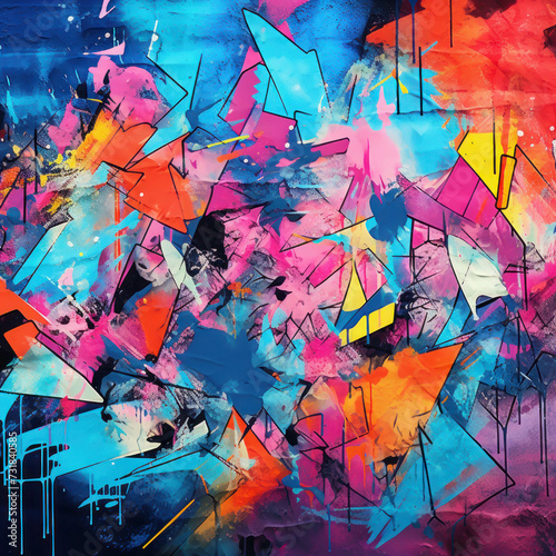 Immerse yourself in the vibrant world of virtual graffiti. This abstract, AI-generated backdrop is a fusion of creativity and modern expression, perfect for unique artistic projects.