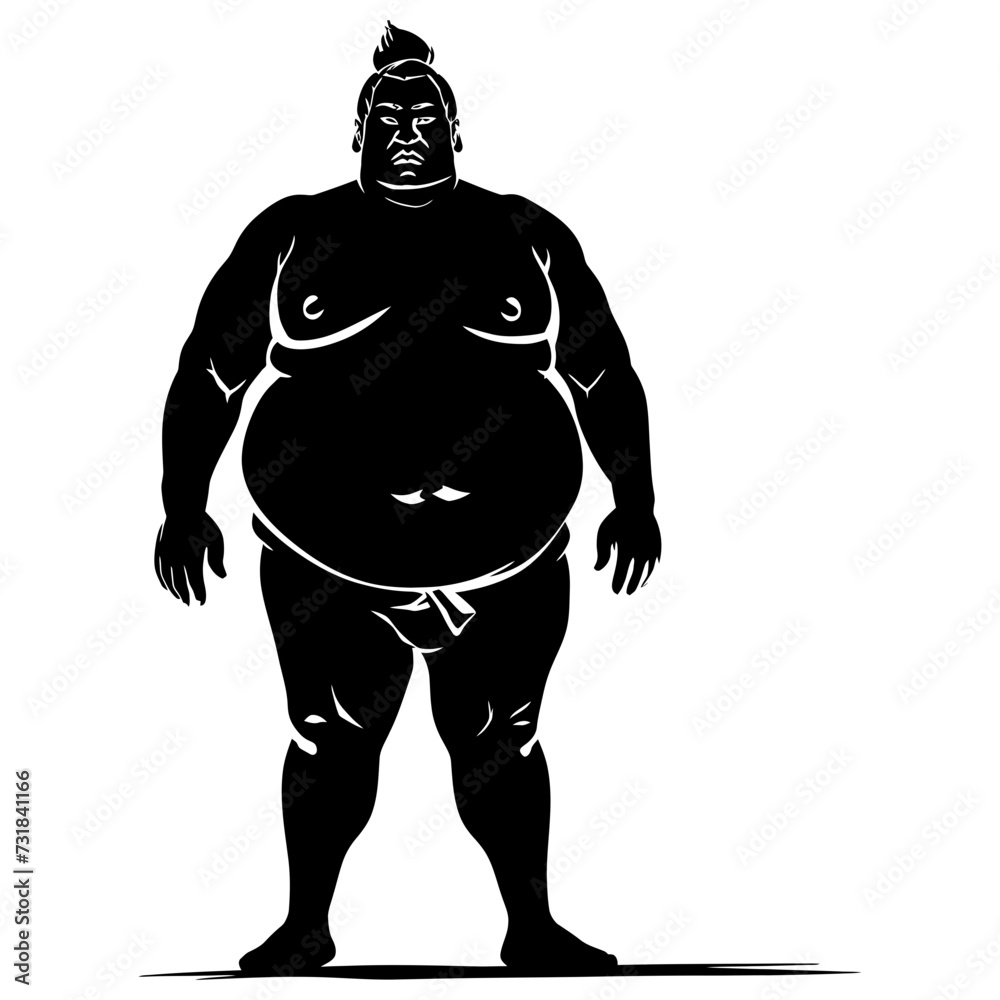 Silhouette Japanese sumo athlete black color only