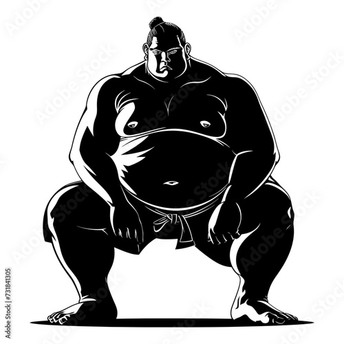 Silhouette Japanese sumo athlete black color only
