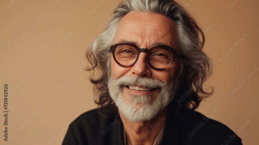 A man with a gray beard and hair wearing glasses smiling at the camera. A man with a gray beard and hair wearing glasses smiling at the camera.