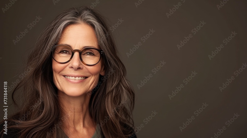 A woman with long wavy hair and glasses smiling at the camera with a warm expression. A woman with long wavy hair and glasses smiling at the camera with a warm expression.