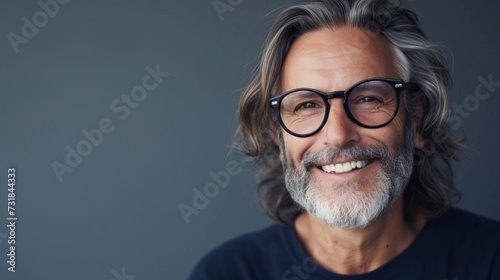 A man with gray hair and a beard wearing glasses smiling at the camera.