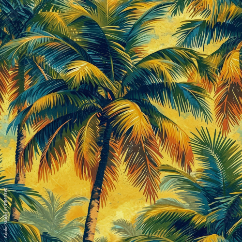 Tropic Flower and Leaf  seamless Tile pattern  ai generated