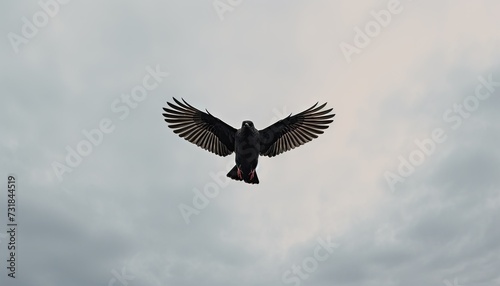 Black Bird Flying Through Cloudy Sky © Anna