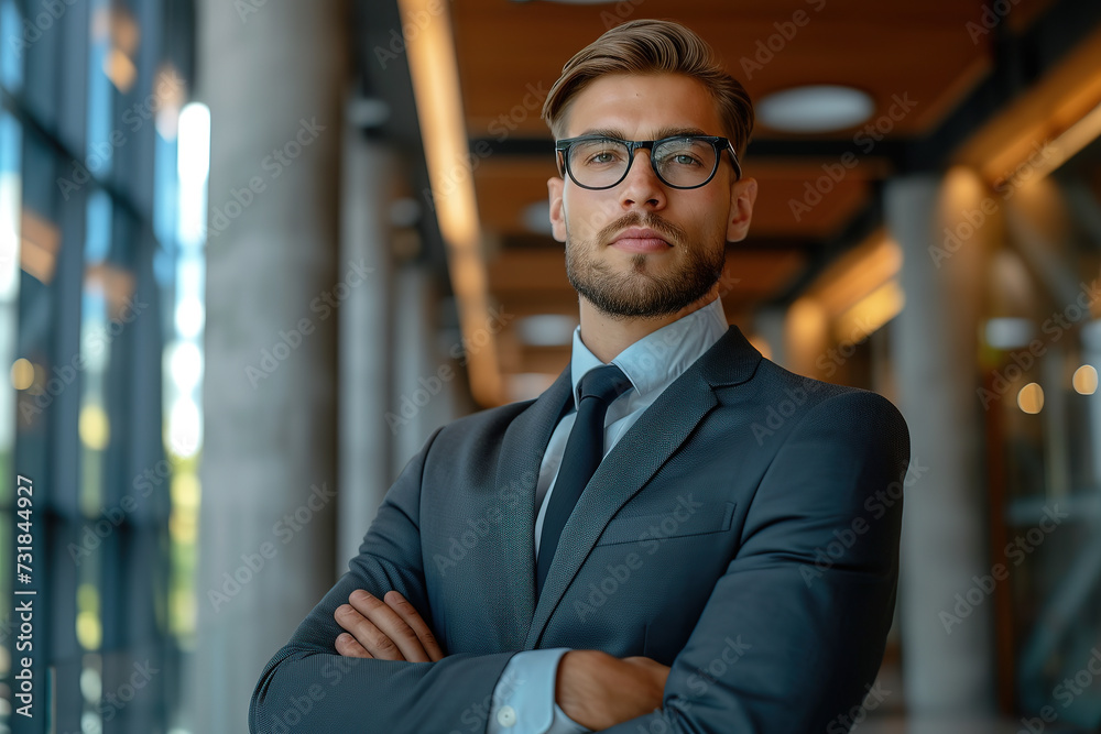 Confident Business plan service provider standing in his office. Confident Business plan service provider standing in his office.