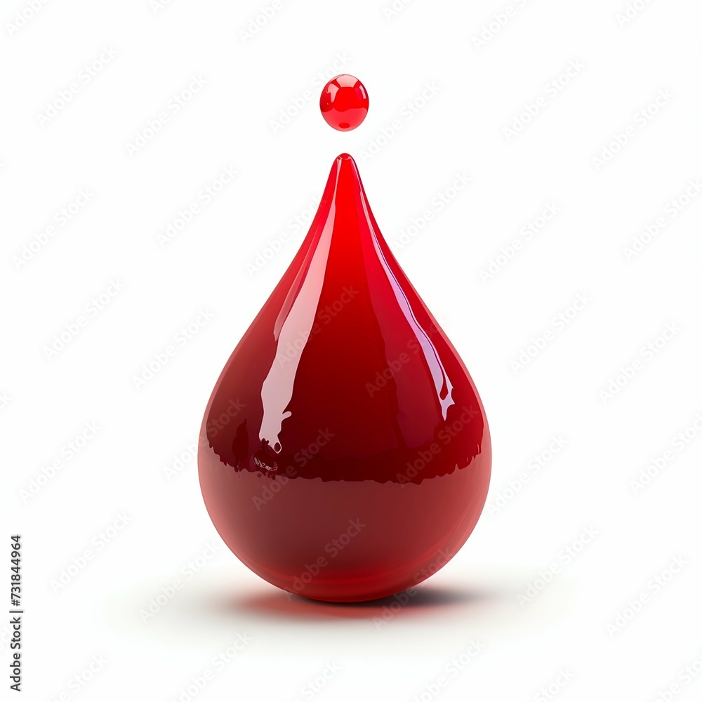 Obraz premium Glossy Red Drop on White Background. Generative ai