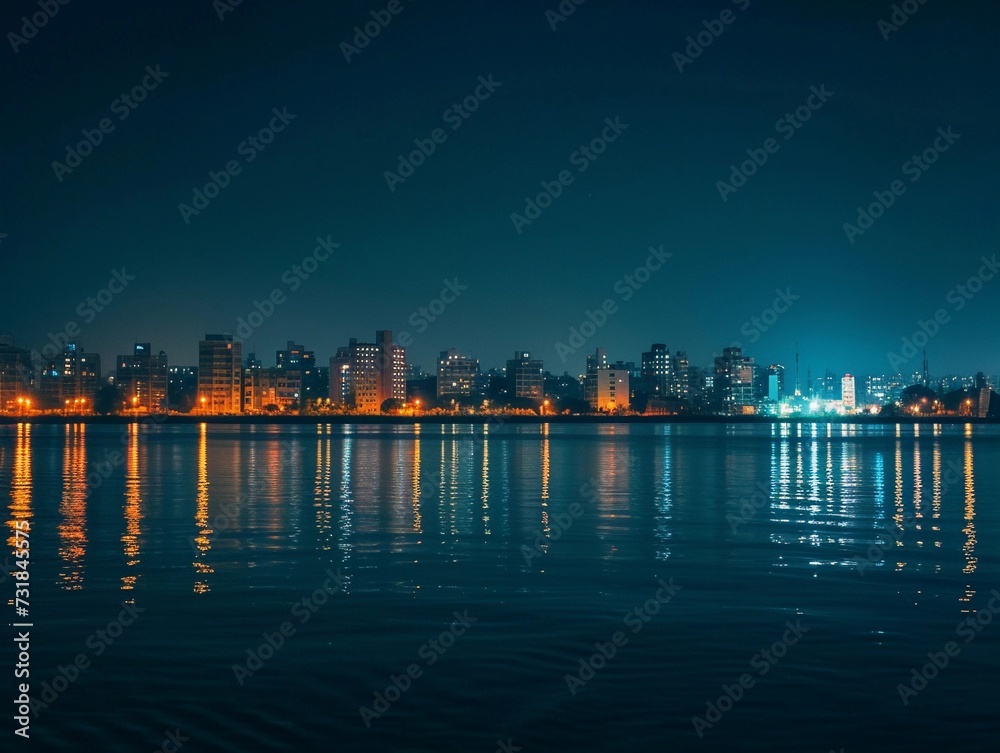 Nighttime Cityscape Reflected in Water