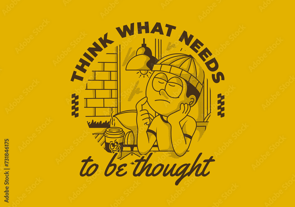 Fototapeta premium Think what needs to be thought. Vintage illustration of a boy is thinking about something