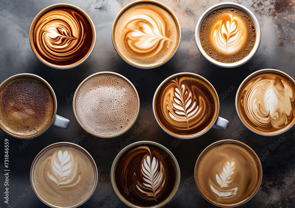 various coffee drinks top view various coffee drinks top view