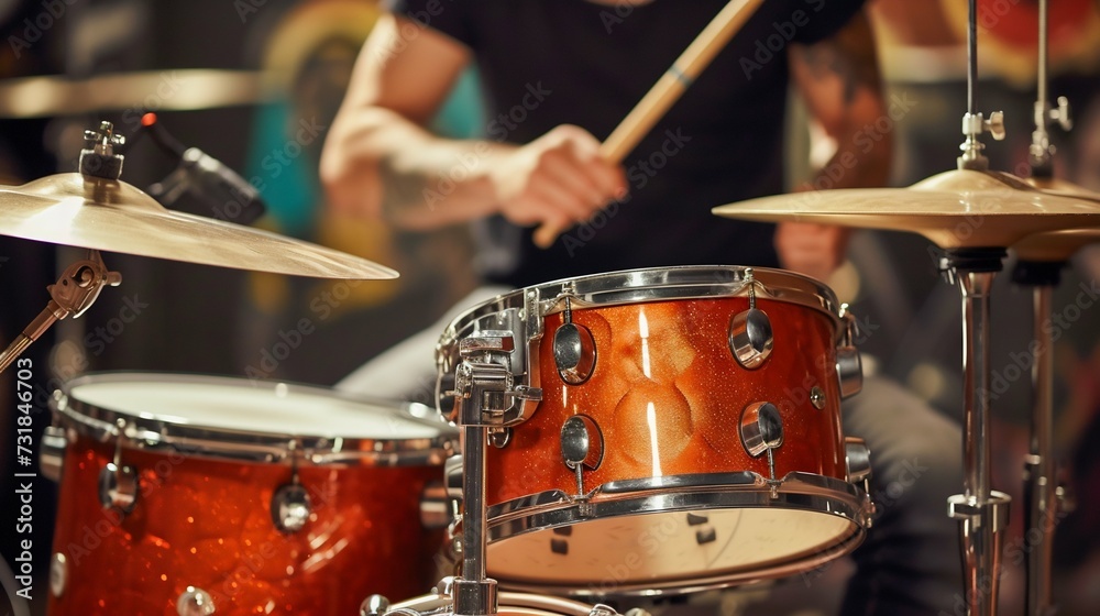 Naklejka premium Dynamic Drumming Session in Action. Generative ai