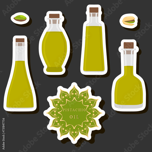 Illustration on theme big set different types liquid oil, bottle various size