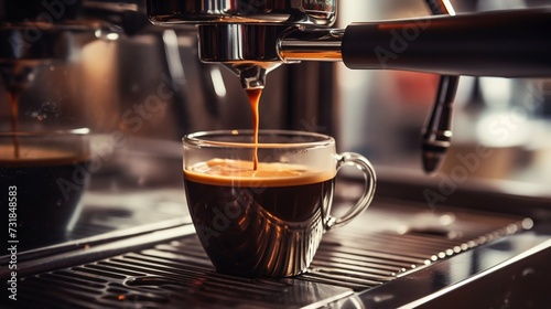 Espresso Machine Pouring Fresh Coffee into a Cup. Generative ai