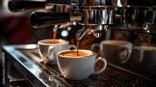 Espresso Machine Pouring Fresh Coffee into a Cup. Generative ai