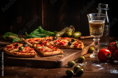 delicious pizza on the table with drinks