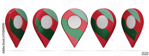 Set of map pointer isolated on white background. Red, green pattern location pin or navigation. 3D Locator mark of map pointer, symbol, position. 3D vector illustration.