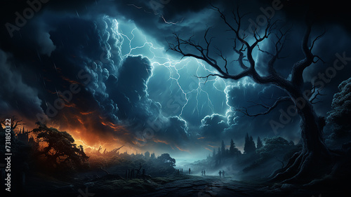 3d photo of a lightning in the sky wallpaper made with generative AI © Urdu