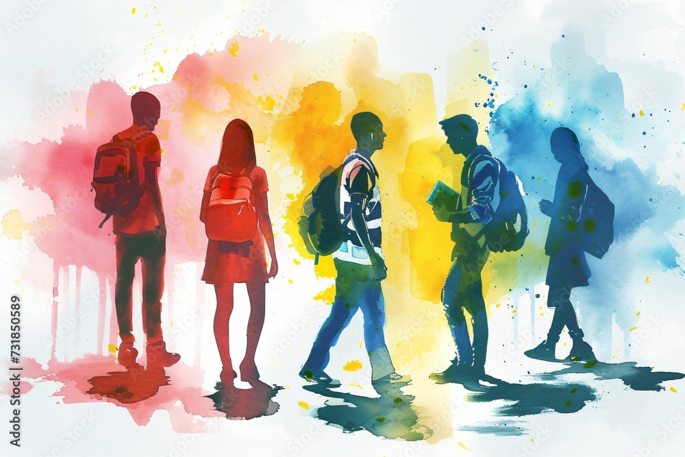 Naklejka premium Harcèlement scolaire, arrière plan façon aquarelle colorée, illustration ia générative