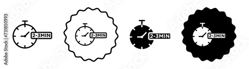 2 to 3 Minutes preparation set in black and white color. 2 to 3 Minutes time simple flat icon vector