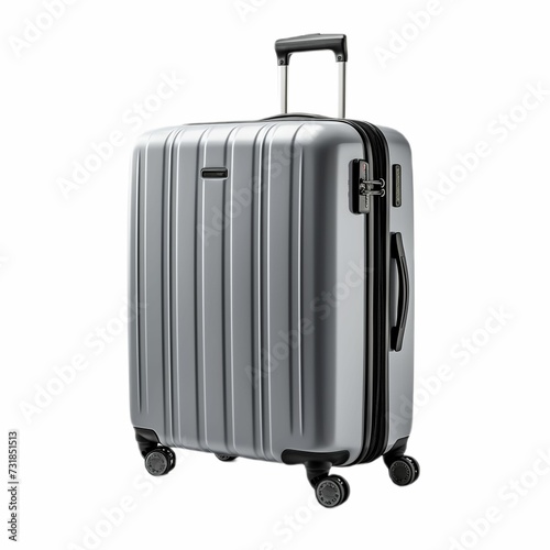 big gray travel suitcase, png file of isolated cutout object with shadow on transparent background, PNG