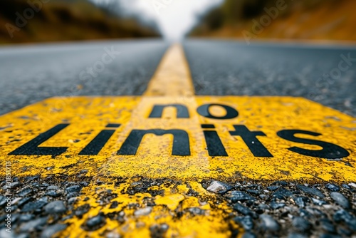 the asphalt a text written in yellow, no limits