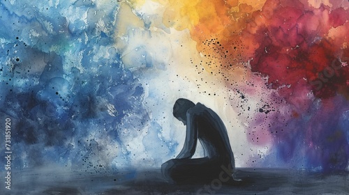 Harcèlement scolaire, arrière plan façon aquarelle colorée, illustration ia générative