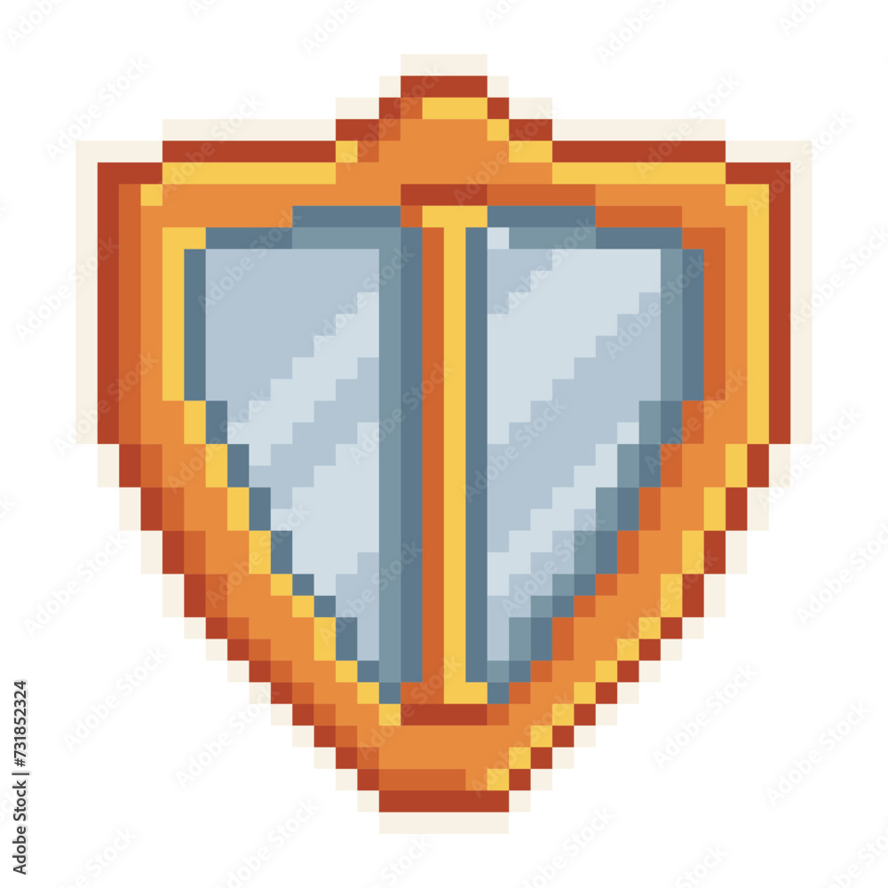 Fototapeta premium Shield - Cute Kawaii Cartoon Pixel Art Armor Icon Vector