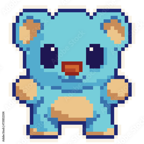Teddy Bear - Cute Kawaii Cartoon Pixel Art Animal Stuffed Toy Icon Vector