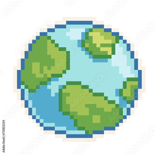 Earth - Cute Kawaii Cartoon Pixel Art Planet Icon Vector   © Rafa