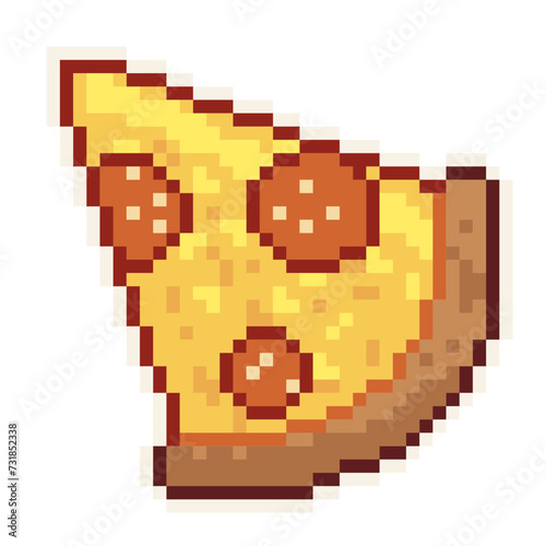 Pizza - Cute Kawaii Cartoon Pixel Art Pepperoni Icon Vector  © Rafa