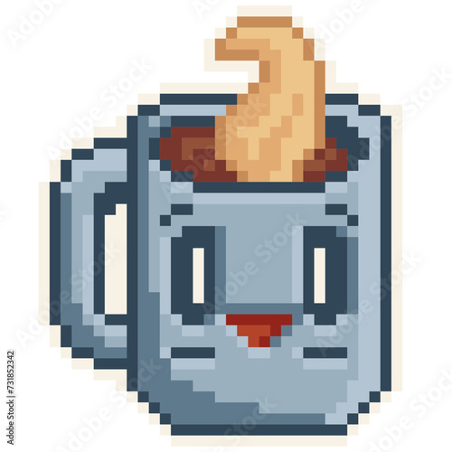 Caffee - Cute Kawaii Cartoon Pixel Art Cup Mug Icon Vector   © Rafa