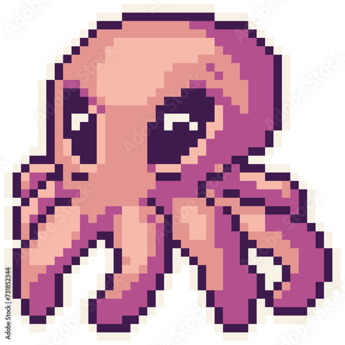 Octopus - Cute Kawaii Cartoon Pixel Art Animal Kraken Icon Vector © Rafa